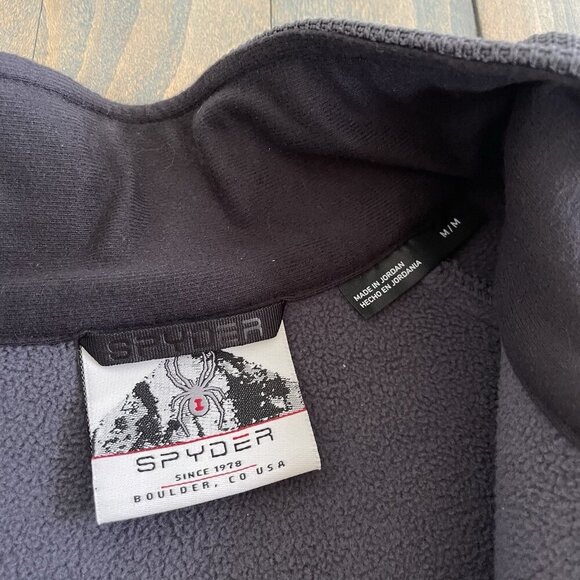 Spyder Dark Gray Blue Black Waffle Grid Fleece 1/4 Zip Up Jacket - Men's M (S8) - Picture 5 of 10